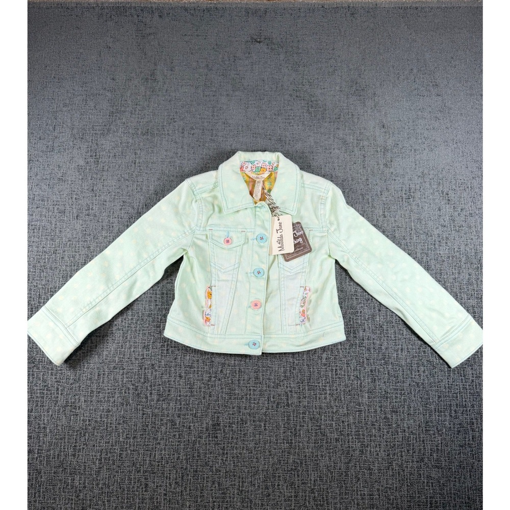 Matilda Jane Girls Mint Green Polka Dot Party Denim Jacket Size 6 31119T